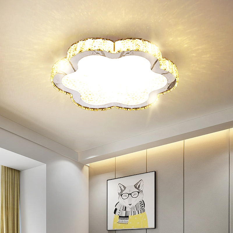Modern Style Petal Flush Ceiling Light Clear Crystal LED Porch Lighting Fixture in Stainless-Steel