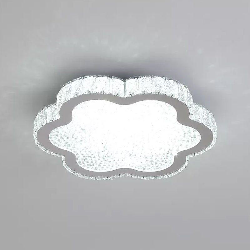 Modern Style Petal Flush Ceiling Light Clear Crystal LED Porch Lighting Fixture in Stainless-Steel
