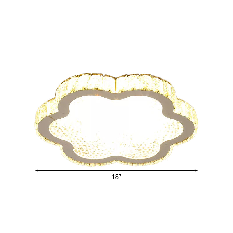 Modern Style Petal Flush Ceiling Light Clear Crystal LED Porch Lighting Fixture in Stainless-Steel