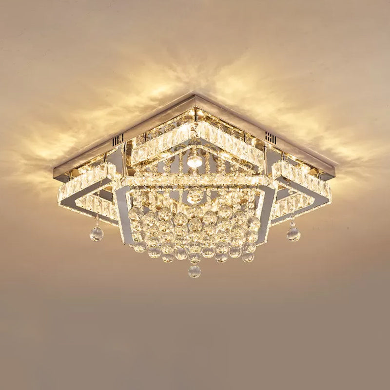 Clear Crystal Square Ceiling Flush Mount Simple LED Flushmount Light in Warm/White Light, 18"/23.5" W
