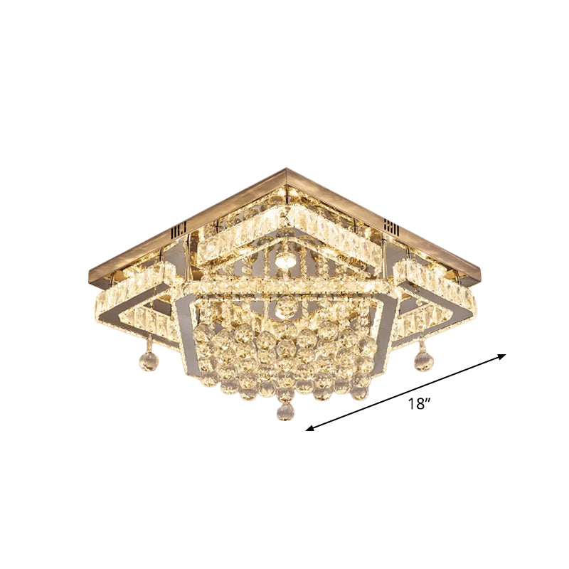 Clear Crystal Square Ceiling Flush Mount Simple LED Flushmount Light in Warm/White Light, 18"/23.5" W