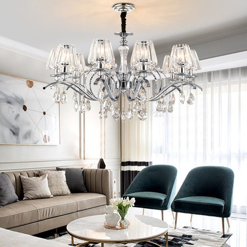 Chrome Conic kroonluchter eenvoudige 3 bollen Clear Crystal Suspension Lighting met druppel