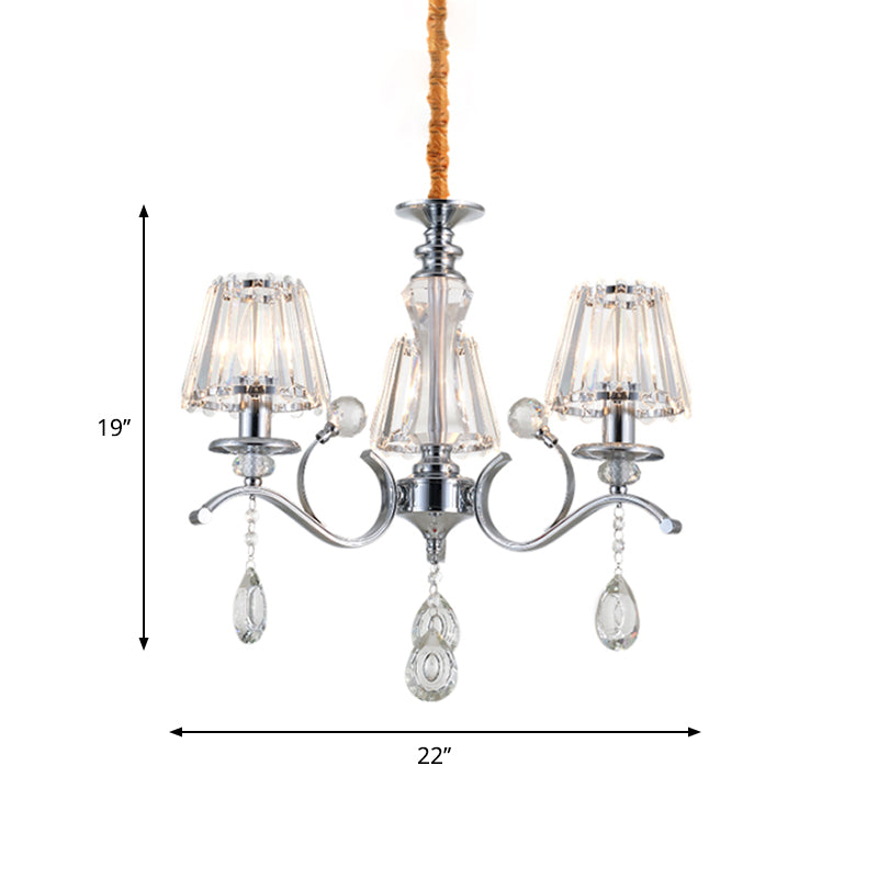 Chrome Conic kroonluchter eenvoudige 3 bollen Clear Crystal Suspension Lighting met druppel