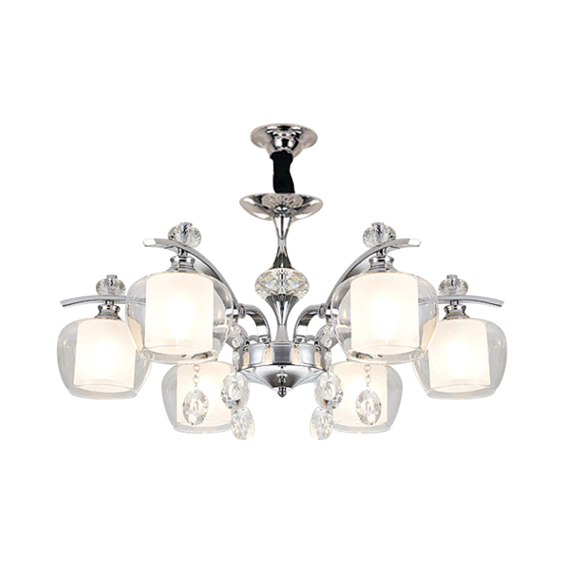 Clear Glass Global Down Lighting Simple 6-Light Chrome Chandelier Lamp with Crystal Strands Deco