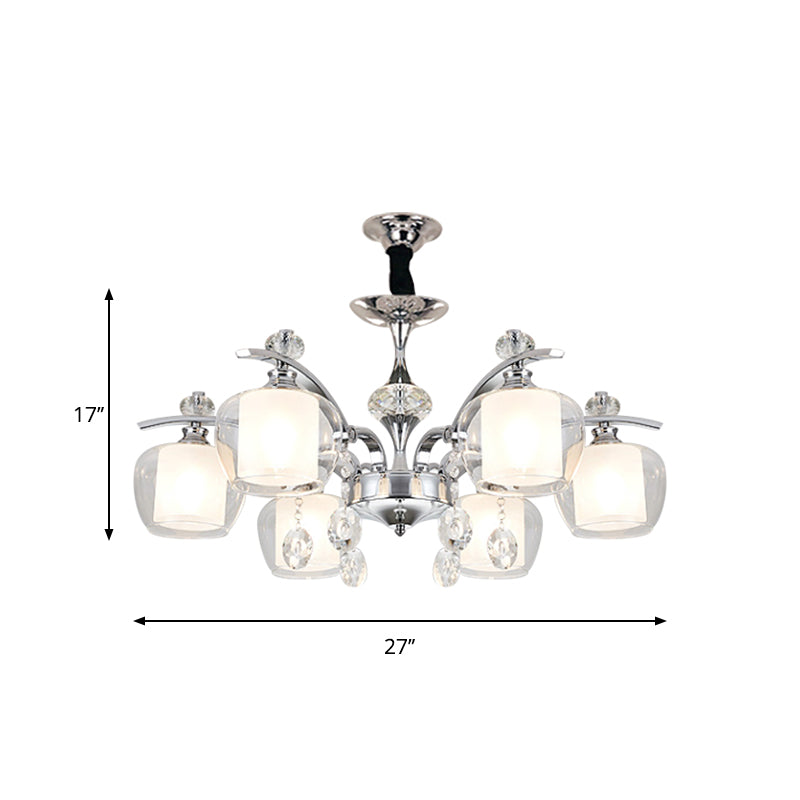 Clear Glass Global Down Lighting Simple 6-Light Chrome Chandelier Lamp with Crystal Strands Deco