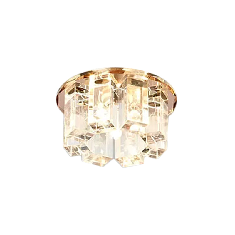 Rectangle Flush Light Simplicity Blue/Gold/Tan Crystal LED Corridor Flush Mount Fixture in Warm/White Light with Round Design