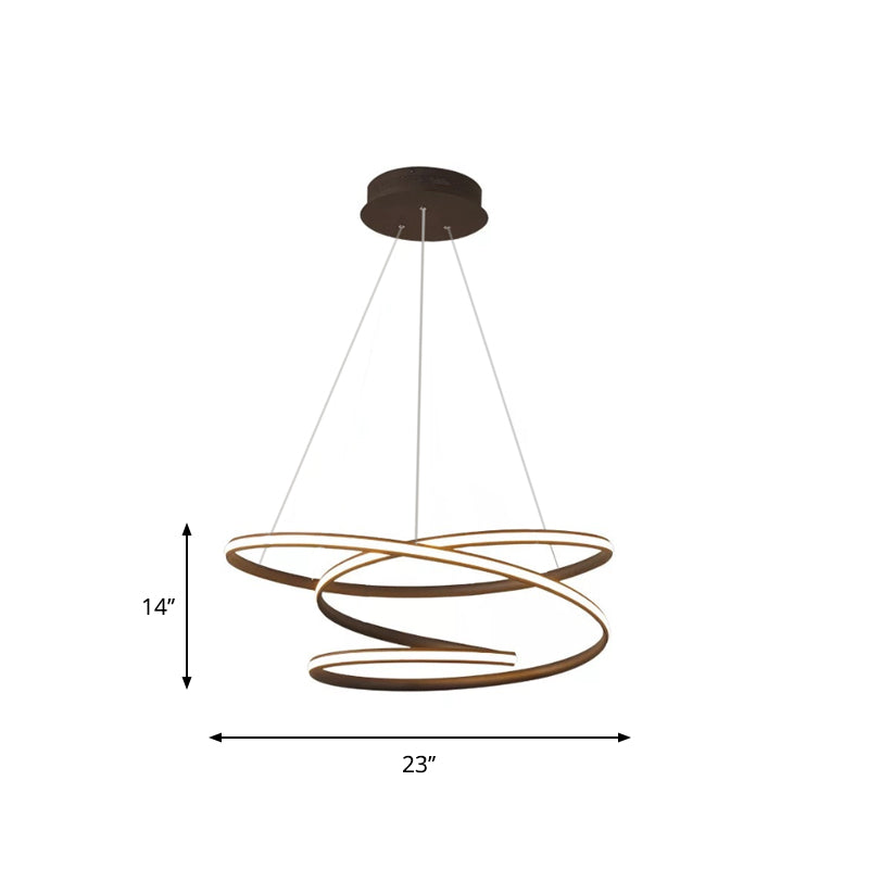 Iron Screwy Circle Drop Lamp Simplicity LED Chandelier Lighting Fixture in Coffee, Warm/White Light