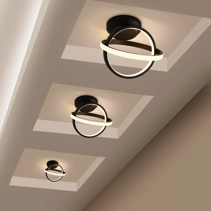 Crossed Circle Metallic Flush Mount Lamp Minimalist Black/White LED Ceiling Flush in Warm/White Light