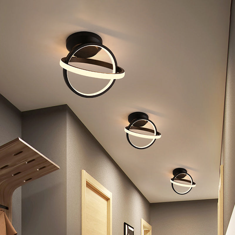 Crossed Circle Metallic Flush Mount Lamp Minimalist Black/White LED Ceiling Flush in Warm/White Light