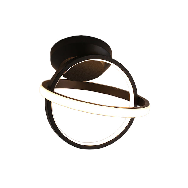 Crossed Circle Metallic Flush Mount Lamp Minimalist Black/White LED Ceiling Flush in Warm/White Light