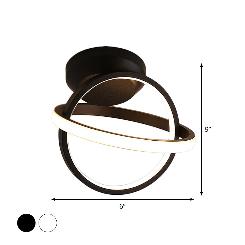 Crossed Circle Metallic Flush Mount Lamp Minimalist Black/White LED Ceiling Flush in Warm/White Light