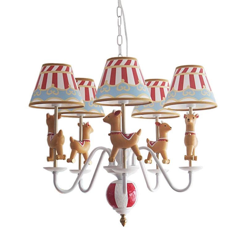 Cartoon Round-go-merry Chandelier Metal 5 Lights Hanging Light for Kindergarten