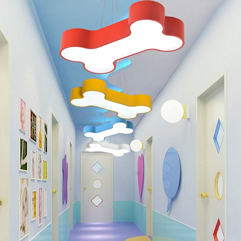 Yellow Bone Ceiling Suspension Lamp Kids LED Acrylic Pendant Chandelier for Kindergarten