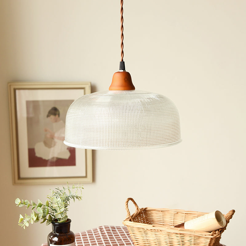 Countryside Bowled Suspension Pendant 5.5"/10.5" Wide 1 Bulb Clear Grid Glass Ceiling Light Fixture in White