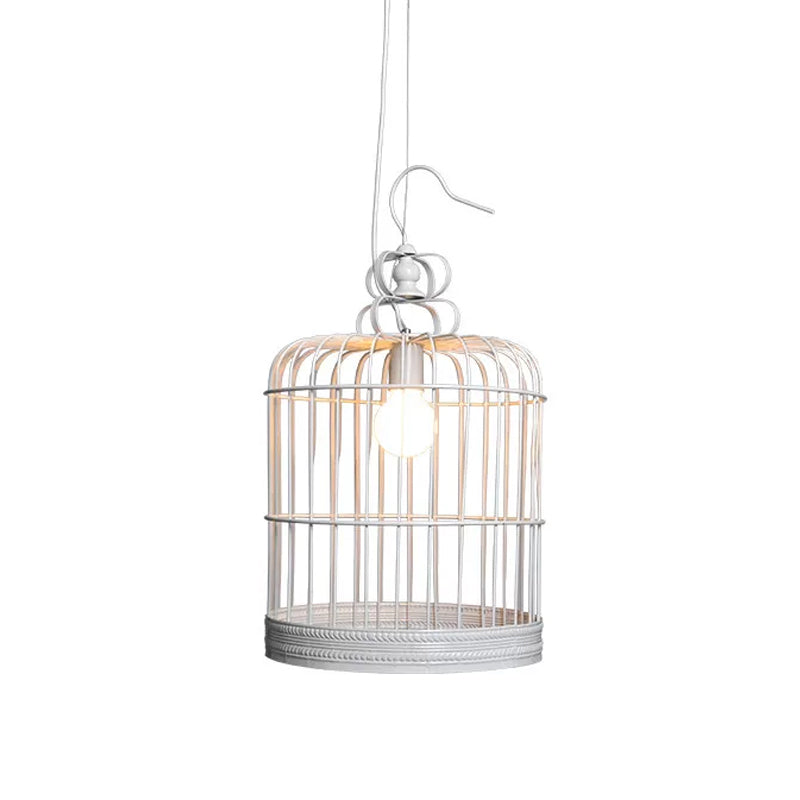 Black/White Birdcage Drop Lamp Rustic Metal 8"/10"/16" Wide Single Dining Room Ceiling Pendant Light