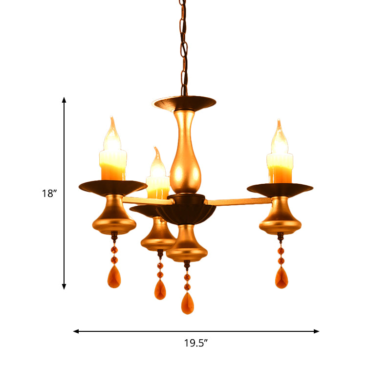 3/5/6 Lights Golden Chandelier Traditional Iron Bellied Oval Vase Hanging Lamp with Resin Candle