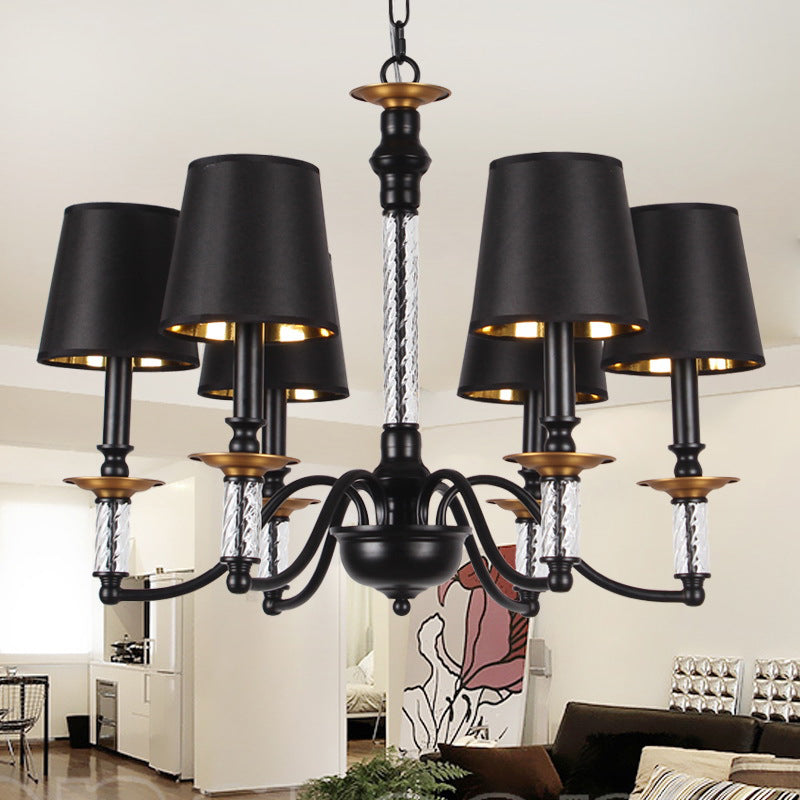 3/5/6 Lights Linen Chandelier Traditional Black Conical Living Room Suspended Lighting Fixture