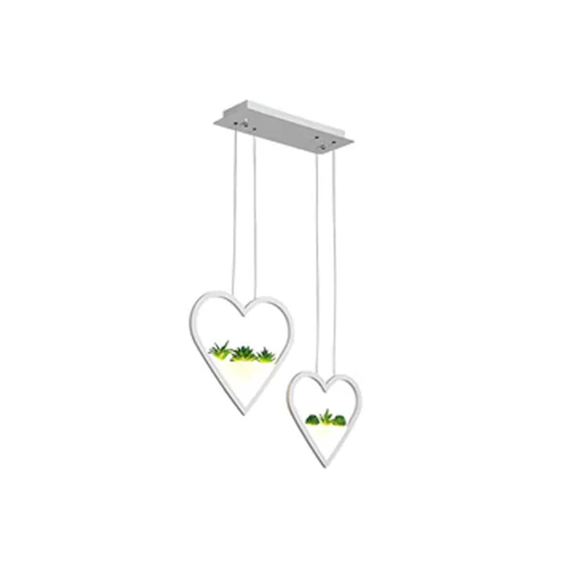 Loving Heart Metal Cluster Pendant Simple 2/3 Heads Dining Room LED Plant Ceiling Light in White