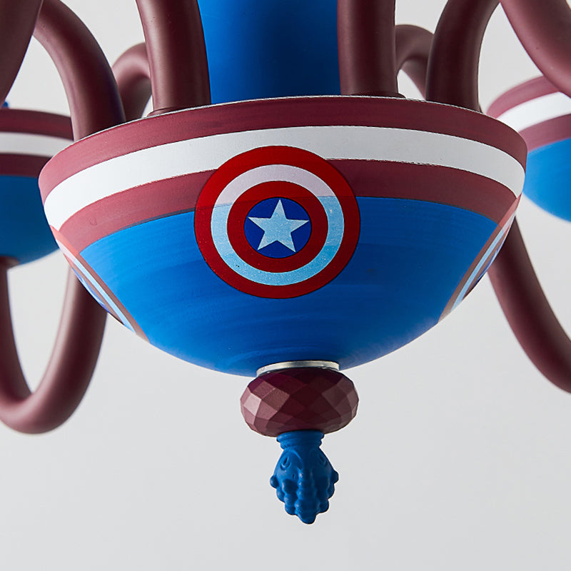American Stylish Candle Pendant Light Metallic Chandelier in Blue&Red for Boys Bedroom