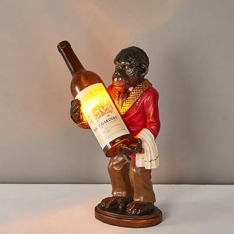 1-Licht-Schreibtischlampe Retro Gorilla Halten Weinbernglas Nachttischbeleuchtung in Rot/Gold