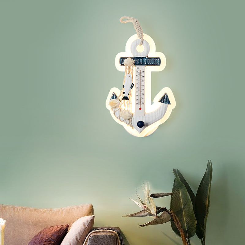 Kids Anchor Wall Mount Light Resin LED Parlor Surface Wall Sconce with Fishing Net Deco in White