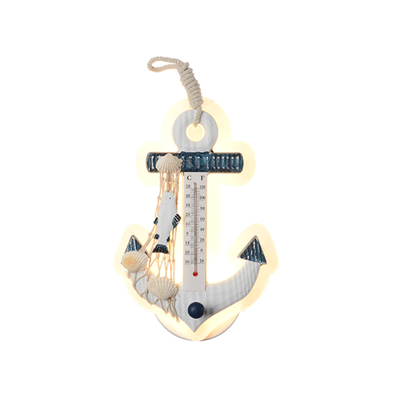 Kids Anchor Wall Mount Light Resin LED Parlor Surface Wall Sconce with Fishing Net Deco in White