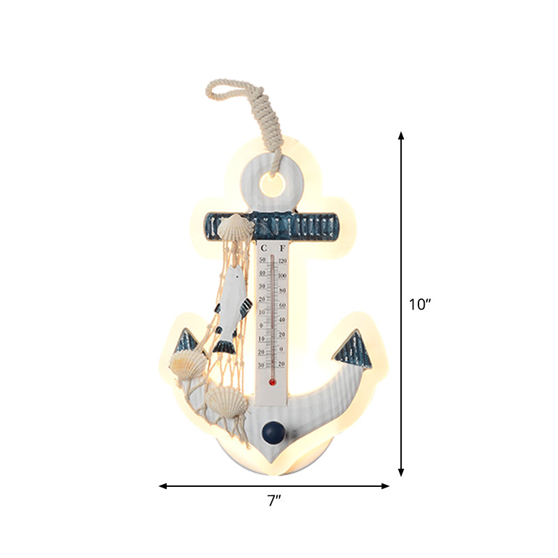 Kids Anchor Wall Mount Light Resin LED Parlor Surface Wall Sconce with Fishing Net Deco in White