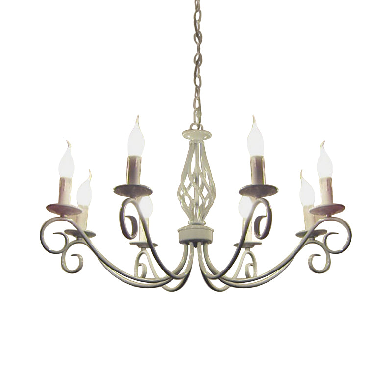 8 Bulbs Curly Arm Pendant Chandelier Vintage Black/White/Blue Metal Ceiling Suspension Lamp for Living Room