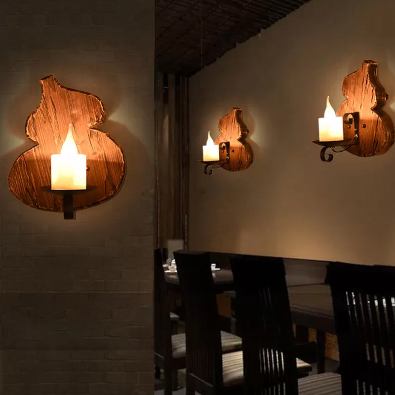 Lámpara de pared de la sala de estar/queroseno Madera náutica 1 Bulbo de montaje de pared marrón con calabaza/madera media placa trasera
