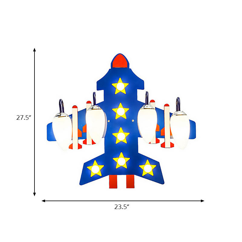 Lampada da soffitto per aereo in stile americano in legno 4 luci blu per montaggio a soffitto per camera da letto per ragazzi