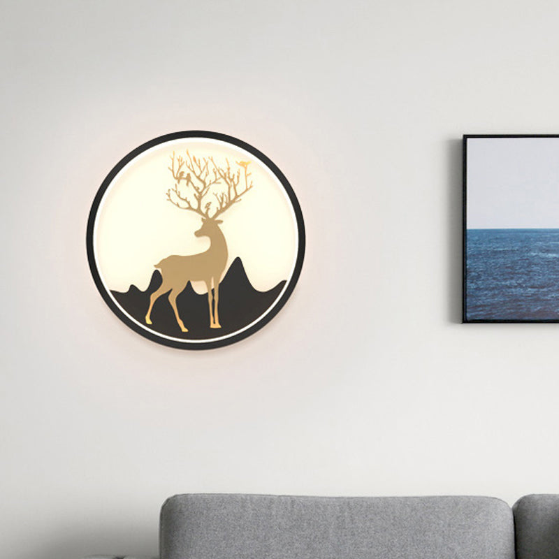 Deer Wall Light Fixture Nordic Metallic Black/White-Gold LED Circle Sconce Light in Warm/White Light for Bedroom
