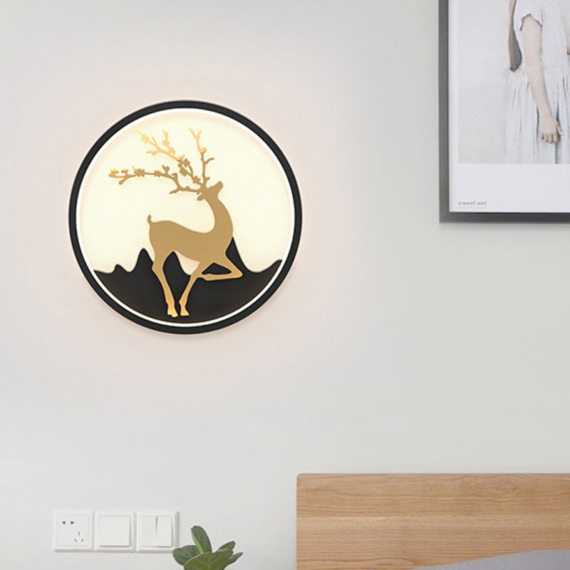 Deer Wall Light Fixture Nordic Metallic Black/White-Gold LED Circle Sconce Light in Warm/White Light for Bedroom