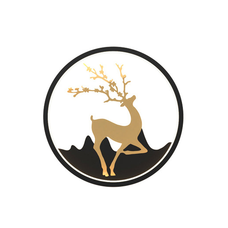 Deer Wall Light Fixture Nordic Metallic Black/White-Gold LED Circle Sconce Light in Warm/White Light for Bedroom