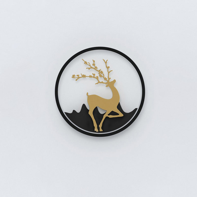 Deer Wall Light Fixture Nordic Metallic Black/White-Gold LED Circle Sconce Light in Warm/White Light for Bedroom