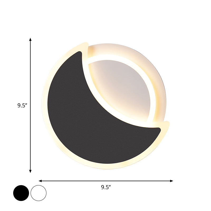 Acrylic Moon Eclipse Flush Wall Sconce Nordic Black/White LED Wall Mount Lamp in Warm/White Light for Bedroom
