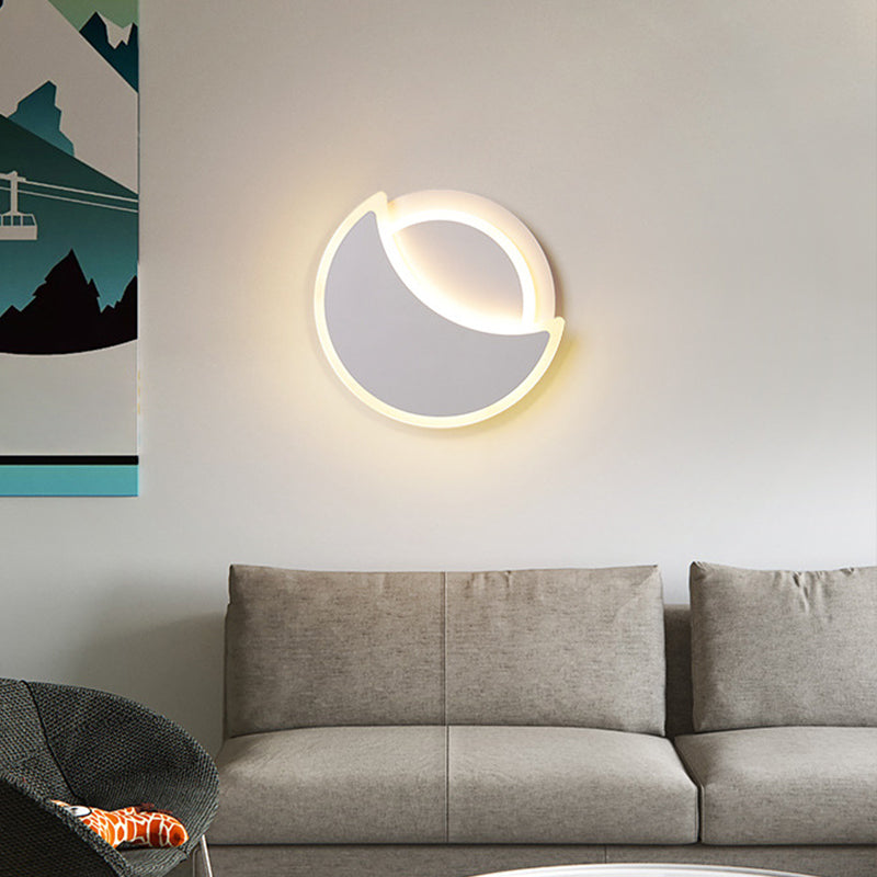Acrylic Moon Eclipse Flush Wall Sconce Nordic Black/White LED Wall Mount Lamp in Warm/White Light for Bedroom
