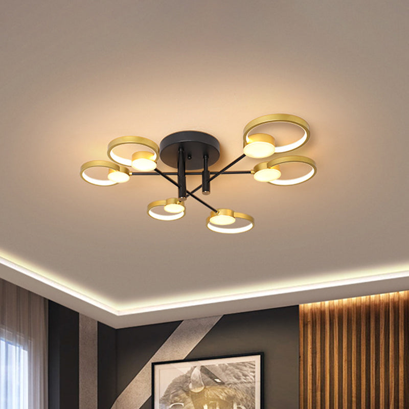 Branch Semi Flush Mount Chandelier Contemporary Metal 4/6-Bulb Gold Ceiling Lamp in Warm/White Light