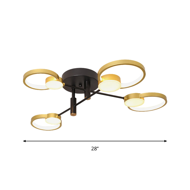 Branch Semi Flush Mount Chandelier Contemporary Metal 4/6-Bulb Gold Ceiling Lamp in Warm/White Light