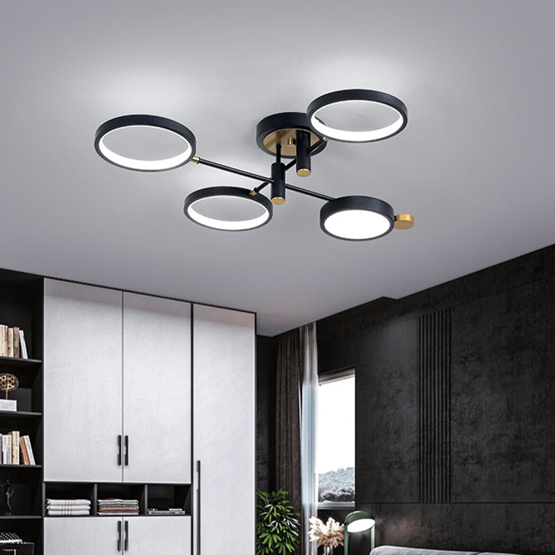 Metallo circolare vicino alla luce del soffitto moderna a 4 teste nere/oro semi -montaggio illuminazione in luce calda/bianca/3 colori