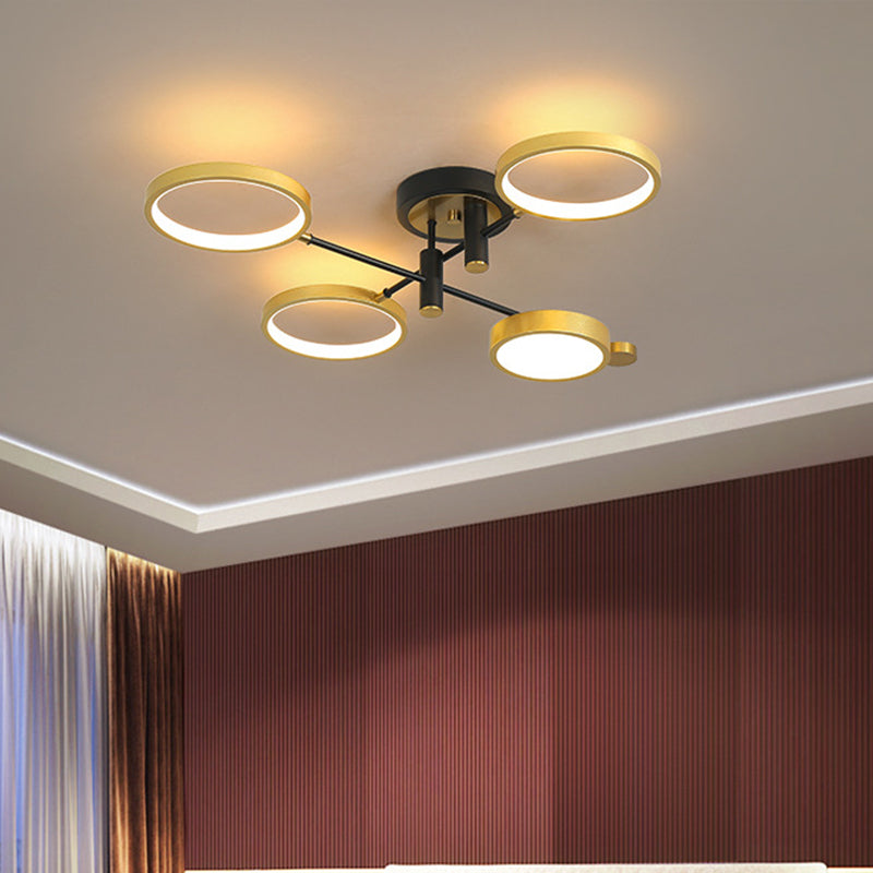Metallo circolare vicino alla luce del soffitto moderna a 4 teste nere/oro semi -montaggio illuminazione in luce calda/bianca/3 colori
