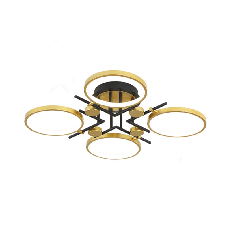 Modern 4/6-Light Semi Flush Mount Gold Hoop Ceiling Mount Chandelier with Metal Frame in Warm/White/3 Color Light