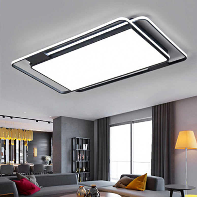 Black Square/Round/Rectangle Ceiling Flush Modern LED Acrylic Flushmount Lighting in Warm/White Light for Bedroom