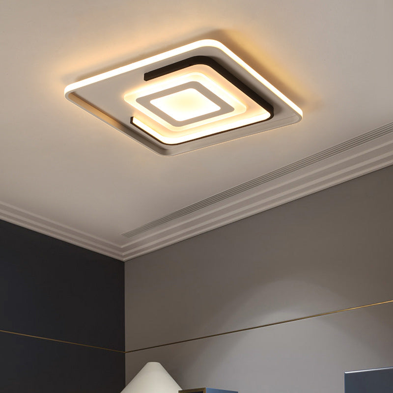 Round/Square/Rectangle LED Ceiling Lamp Simple Style Acrylic Black Ultrathin Flush Mount in Warm/White Light