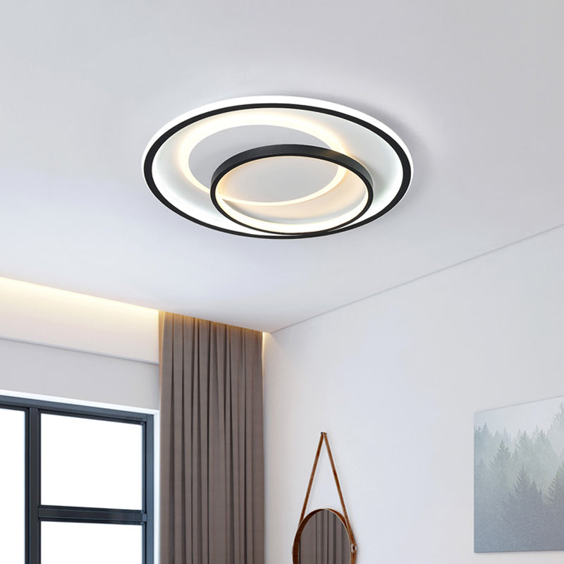 Multi-Square/Round/Rectangle Flush Light Minimalist Iron Bedroom LED Ceiling Lamp in Black, White/3 Color Light
