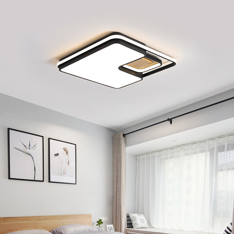 Rectangular/Square Ceiling Flush Light Minimalism Acrylic Bedroom LED Flushmount in Grey/Black, Warm/White Light