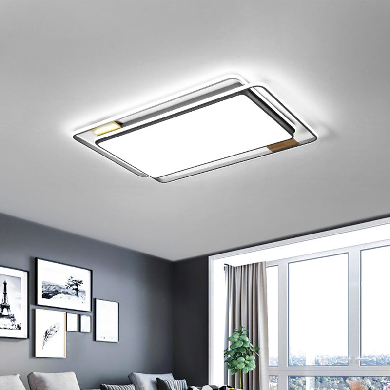 Acrylic Rectangle Flush Mount Fixture Simple Grey LED Close to Ceiling Lamp in Warm/White/3 Color Light, 37.5"/43" W