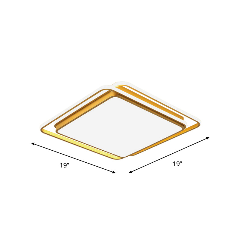 Modern Square/Rectangle Flush Light Acrylic Living Room LED Ceiling Mount Lamp in Gold, Warm/White/3 Color Light