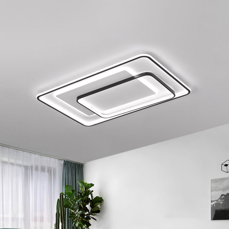 Novelty Minimalist LED Ceiling Lamp Black Triple-Round/Square/Rectangle Flush Mount Light with Acrylic Shade, Warm/White Light