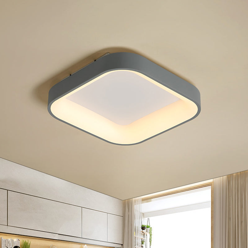 Grey/White Square Shell Flush Mount Nordic 18"/23.5" Wide LED Metal Ceiling Lighting in Warm/White Light for Bedroom