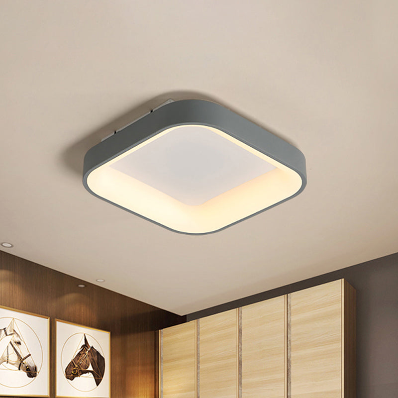 Grey/White Square Shell Flush Mount Nordic 18"/23.5" Wide LED Metal Ceiling Lighting in Warm/White Light for Bedroom